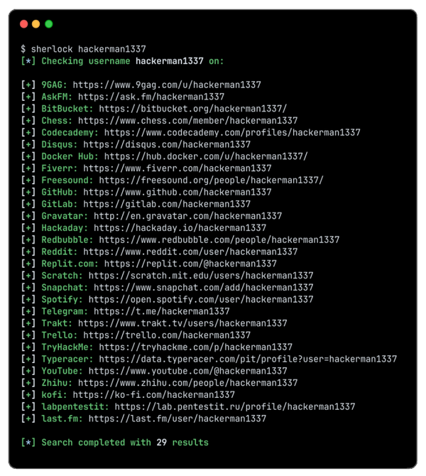 Finding Social Media Accounts with Sherlock Python Script